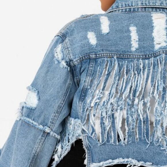 PLUS PATCHWORK ULTRA  CROPPED BELL SLEEVE DENIM JACKET - Picture 2 of 7